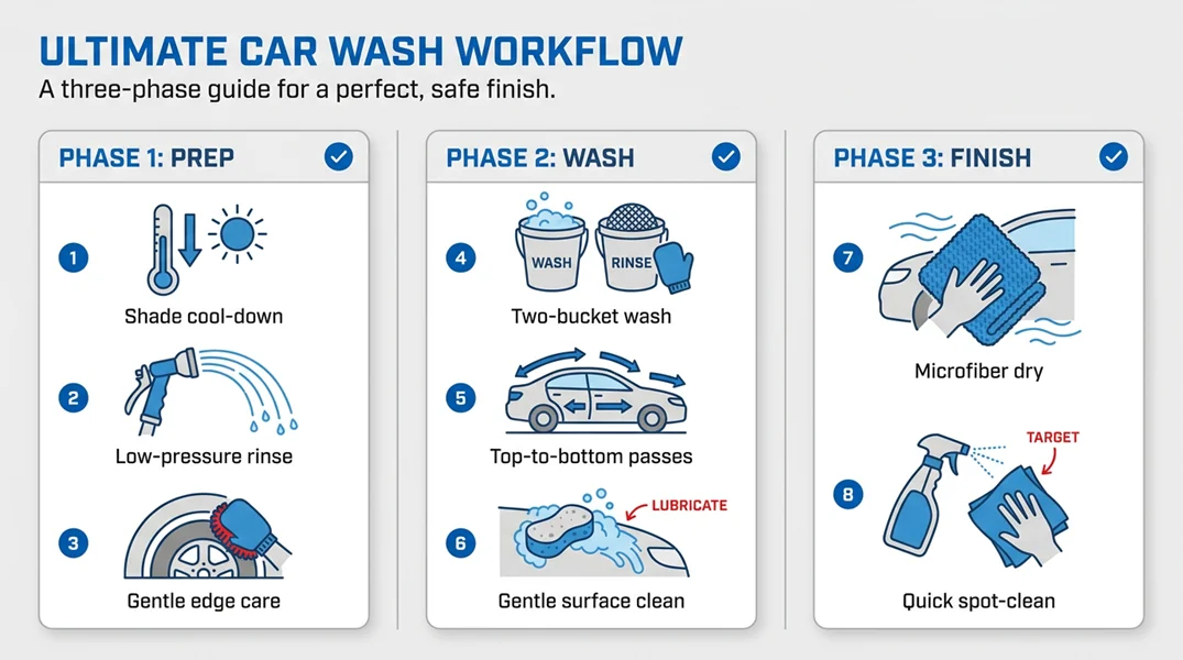 An image of how you should prep, wash, and finish cleaning vehicle graphics.